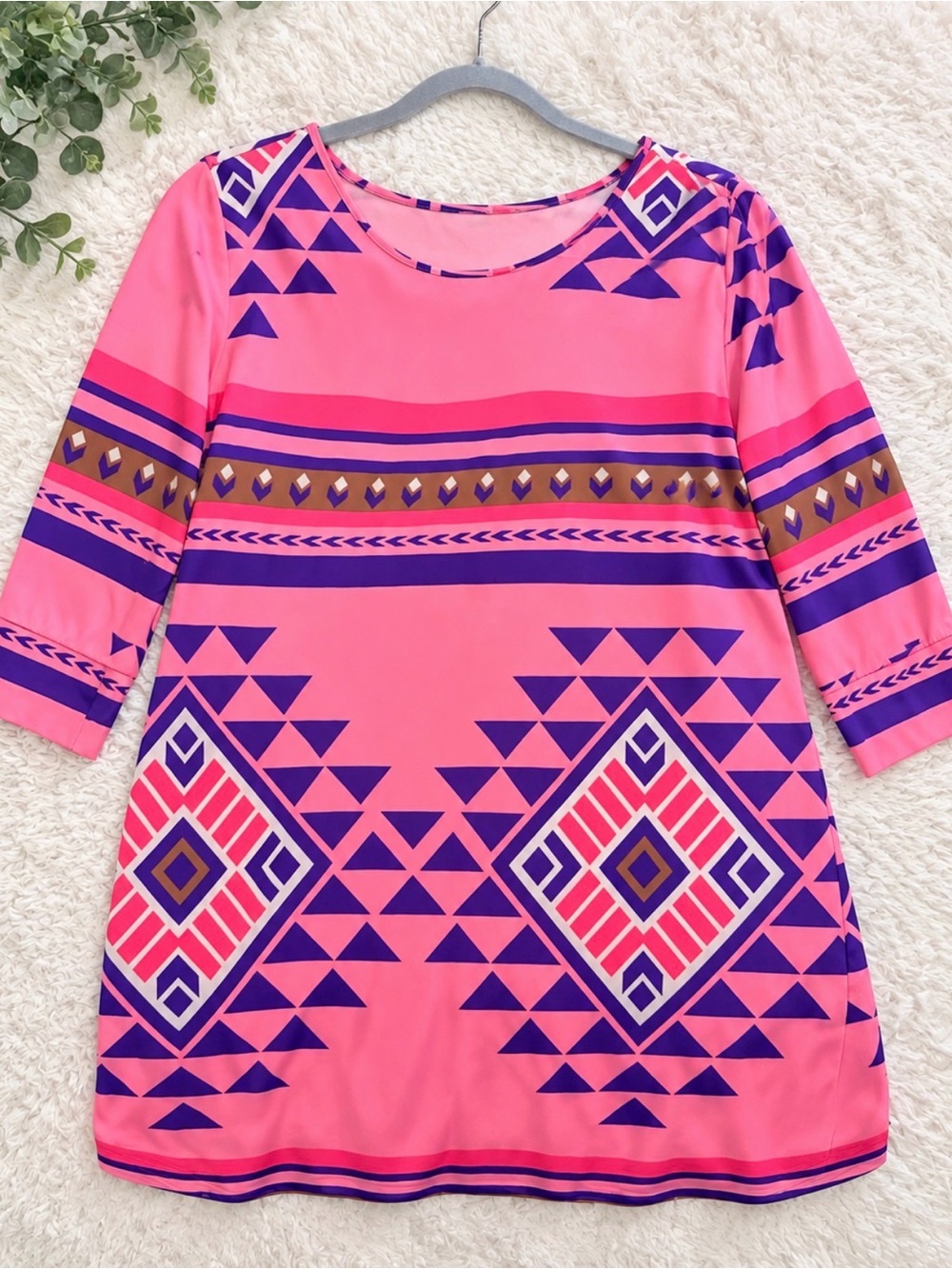 Peach Love California Pink & Purple Geometric Tunic
